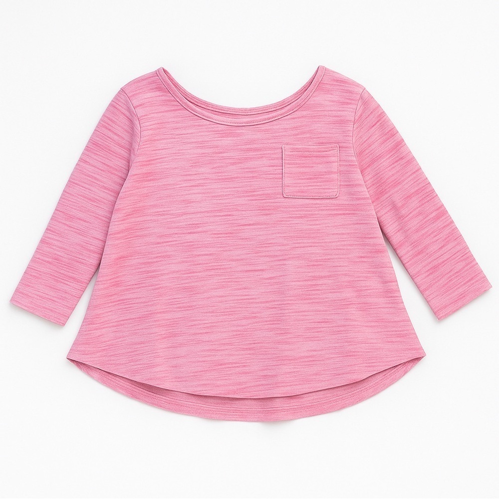 Pink Heathered Long Sleeve Girls Top With Pocket